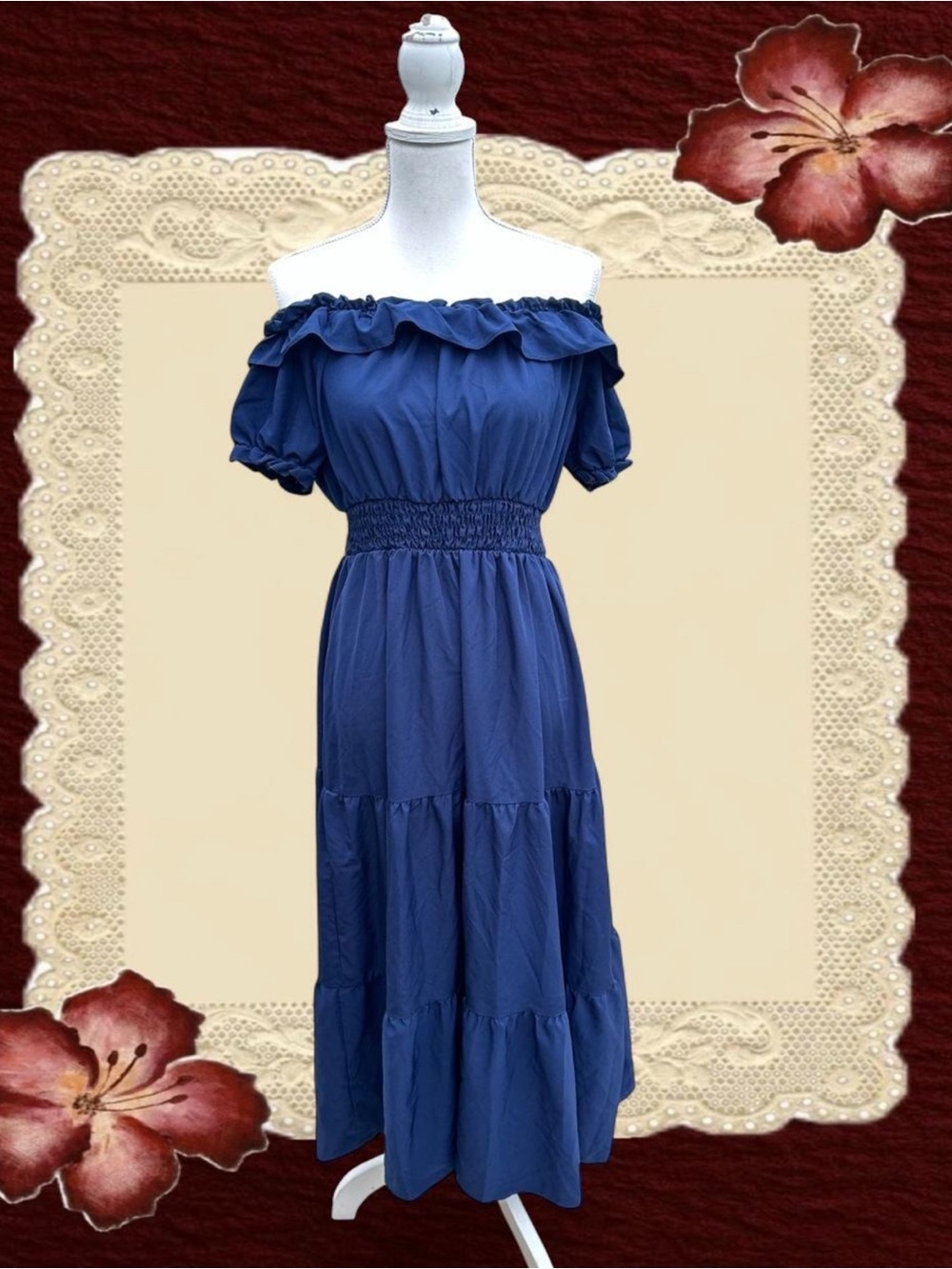 Off-Shoulder Ruffle Maxi Dress - Blue